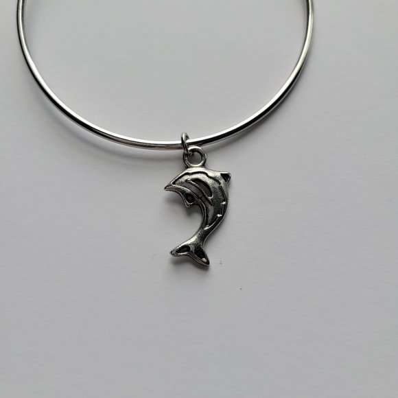 Dolphin Charm Bracelet Silver Color Bangle Style - Picture 2 of 6